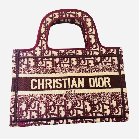 Christian Dior Dior Lady Oblique Embroidery Mini Book Tote Bag Wine Raspberry - Picture 1 of 6